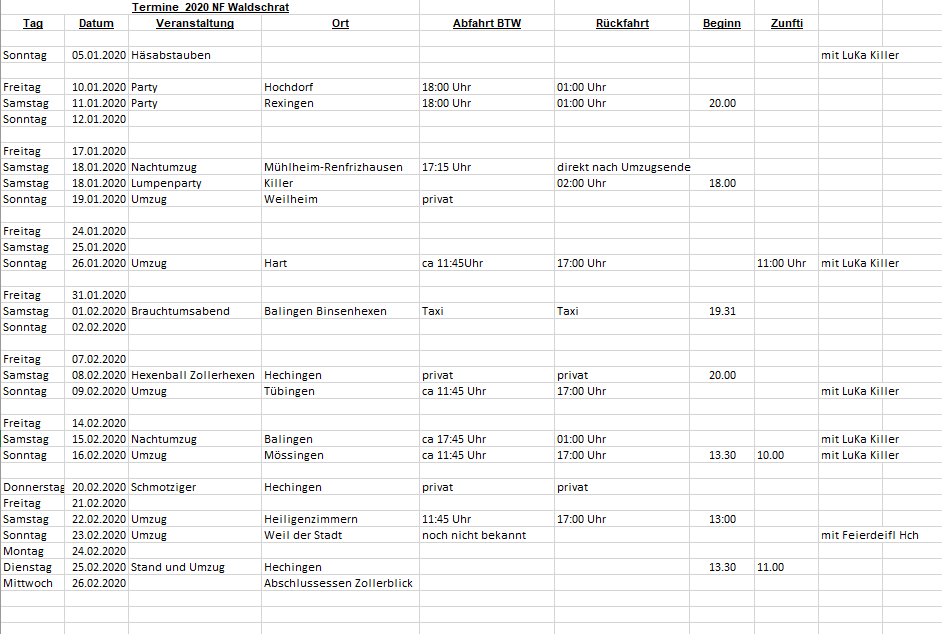 Narrenfahrplan 2020
